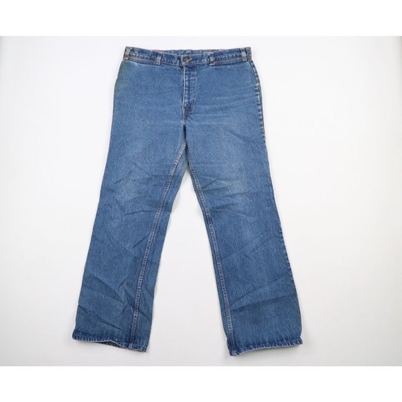 Vintage 70s Levis Fresh Produce 36x31 Distressed Wide Leg Bell Bottom Jeans USA